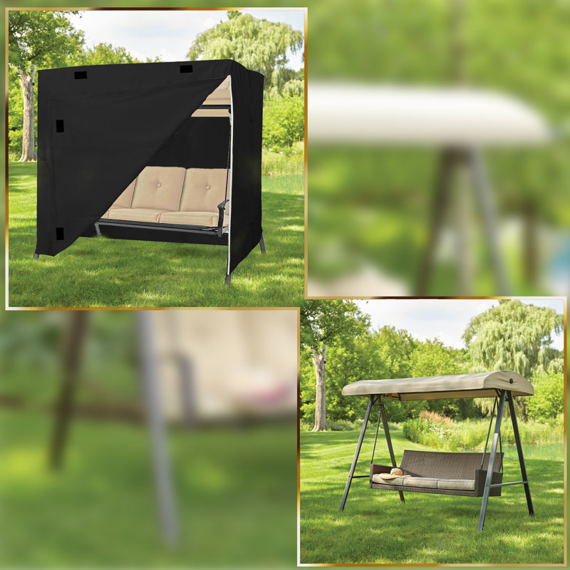 Heavy Duty Waterproof Outdoor Patio Canopy Swing Seat Cover Patio 3 Seat Porch Swing Cover Arlmont Co. Color Black Size 72 H x 88 W x 60 D